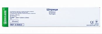 Шприц 2 мл Луер Локк 3-компонентный 100шт/уп Medicare
