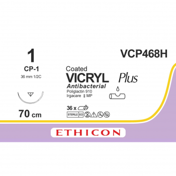 Вікрил Плюс 1,фіолетовий, довжина  70 см, колюча 36мм, 1/2 кола VCP334H