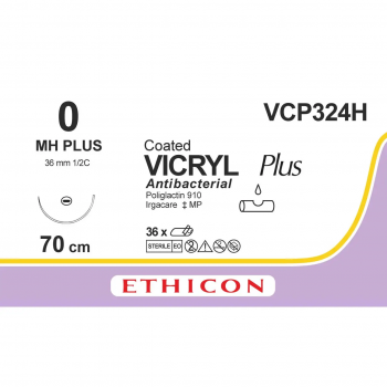 Вікрил Плюс 0,фіолетовий, довжина  70 см, колюча 36мм, 1/2 кола VCP324H