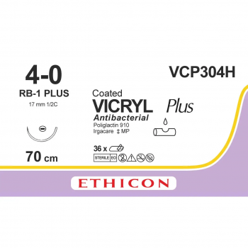 Викрил Плюс (VICRYL Plus) Антибактериальный 4-0, колющая игла 26 мм, 1/2 кола, длина 70 см, фиолетовый VCP315H