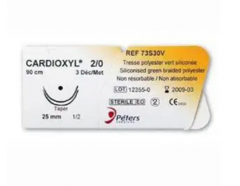 CARDIOXYL 2/0 (этибонд W6767), колючие иглы 2х25мм, 1/2 круга, длина 90 см, зеленый
