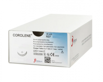 COROLENE 5/0 (Пролен W8890), колючая игла 13 мм, 3/8 окружности, длина 75 см, синяя